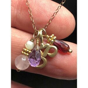 1552 F.L.D. OM pendant Amethyst charm 14/20 Gold filled necklace 17"
